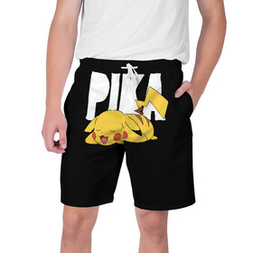 Мужские шорты 3D с принтом Пика ,  полиэстер 100% | прямой крой, два кармана без застежек по бокам. Мягкая трикотажная резинка на поясе, внутри которой широкие завязки. Длина чуть выше колен | pikachu | pokeball | pokemon | пикачу | покебол | покемоны