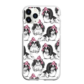 Чехол для iPhone 11 Pro матовый с принтом Японские хины , Силикон |  | animal | bow | cute | dog | funny | gentle | gray | heart | muzzle | pink | white | бант | белый | животное | забавный | милый | нежный | розовый | сердце | серый | собака