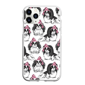 Чехол для iPhone 11 Pro Max матовый с принтом Японские хины , Силикон |  | animal | bow | cute | dog | funny | gentle | gray | heart | muzzle | pink | white | бант | белый | животное | забавный | милый | нежный | розовый | сердце | серый | собака