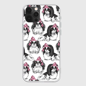 Чехол для iPhone 12 Pro Max с принтом Японские хины , Силикон |  | Тематика изображения на принте: animal | bow | cute | dog | funny | gentle | gray | heart | muzzle | pink | white | бант | белый | животное | забавный | милый | нежный | розовый | сердце | серый | собака