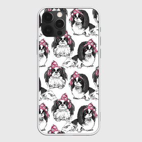 Чехол для iPhone 12 Pro Max с принтом Японские хины , Силикон |  | animal | bow | cute | dog | funny | gentle | gray | heart | muzzle | pink | white | бант | белый | животное | забавный | милый | нежный | розовый | сердце | серый | собака