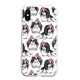 Чехол для iPhone XS Max матовый с принтом Японские хины , Силикон | Область печати: задняя сторона чехла, без боковых панелей | animal | bow | cute | dog | funny | gentle | gray | heart | muzzle | pink | white | бант | белый | животное | забавный | милый | нежный | розовый | сердце | серый | собака