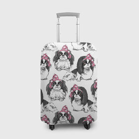 Чехол для чемодана 3D с принтом Японские хины , 86% полиэфир, 14% спандекс | двустороннее нанесение принта, прорези для ручек и колес | animal | bow | cute | dog | funny | gentle | gray | heart | muzzle | pink | white | бант | белый | животное | забавный | милый | нежный | розовый | сердце | серый | собака