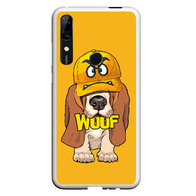 Чехол для Honor P Smart Z с принтом Woof , Силикон | Область печати: задняя сторона чехла, без боковых панелей | Тематика изображения на принте: animal | cap | dog | funny | slogan | text | yellow | бассет хаунд | желтый | животное | забавный | кепка | прикольный | слоган | смешной | собака | текст