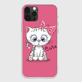 Чехол для iPhone 12 Pro Max с принтом Cute , Силикон |  | animal | bow | child | cute | drawing | funny | kitten | look | бант | взгляд | детский | животное | котенок | милый | прикольный | рисунок