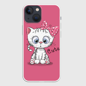 Чехол для iPhone 13 mini с принтом Cute ,  |  | animal | bow | child | cute | drawing | funny | kitten | look | бант | взгляд | детский | животное | котенок | милый | прикольный | рисунок