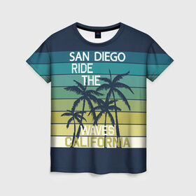 Женская футболка 3D с принтом California , 100% полиэфир ( синтетическое хлопкоподобное полотно) | прямой крой, круглый вырез горловины, длина до линии бедер | california | cool | palm trees | san diego | stripes | travel | калифорния | пальмы | полосы | прикольный | путешествие | сан диего