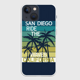 Чехол для iPhone 13 mini с принтом California ,  |  | california | cool | palm trees | san diego | stripes | travel | калифорния | пальмы | полосы | прикольный | путешествие | сан диего