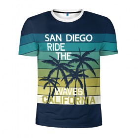 Мужская футболка 3D спортивная с принтом California , 100% полиэстер с улучшенными характеристиками | приталенный силуэт, круглая горловина, широкие плечи, сужается к линии бедра | california | cool | palm trees | san diego | stripes | travel | калифорния | пальмы | полосы | прикольный | путешествие | сан диего