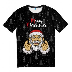 Мужская футболка 3D с принтом Merry Christmas , 100% полиэфир | прямой крой, круглый вырез горловины, длина до линии бедер | 