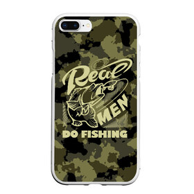 Чехол для iPhone 7Plus/8 Plus матовый с принтом Real men do fishing , Силикон | Область печати: задняя сторона чехла, без боковых панелей | bait | black | fish | fisherman | fishing | hook | man | white | белый | занимается | камуфляж | крючок | мужчина | наживка | настоящий | реальный | рыба | рыбак | рыбалка | черный