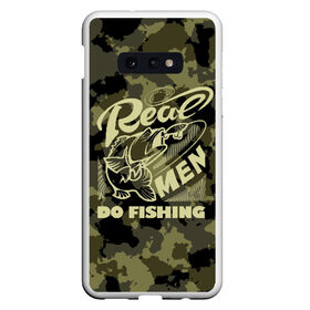 Чехол для Samsung S10E с принтом Real men do fishing , Силикон | Область печати: задняя сторона чехла, без боковых панелей | Тематика изображения на принте: bait | black | fish | fisherman | fishing | hook | man | white | белый | занимается | камуфляж | крючок | мужчина | наживка | настоящий | реальный | рыба | рыбак | рыбалка | черный