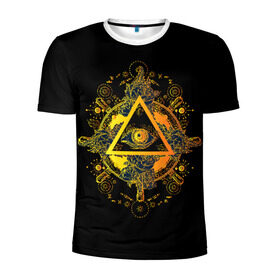 Мужская футболка 3D спортивная с принтом Всевидящее око , 100% полиэстер с улучшенными характеристиками | приталенный силуэт, круглая горловина, широкие плечи, сужается к линии бедра | black | esoteric | eye | mystic | occult | orange | symbol | triangle | yellow | глаз | желтый | мистика | оккультизм | око | оранжевый | символ | треугольник | черный | эзотерика