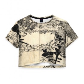 Женская футболка Cropp-top с принтом Японская гравюра , 100% полиэстер | круглая горловина, длина футболки до линии талии, рукава с отворотами | japan | japanese | искусство | картина | япония | японская гравюра | японская картина
