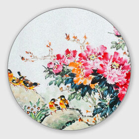 Коврик для мышки круглый с принтом Японские цветы , резина и полиэстер | круглая форма, изображение наносится на всю лицевую часть | japan | japanese | искусство | картина | цветы | япония | японская гравюра | японская картина
