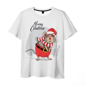 Мужская футболка 3D с принтом Merry Christmas , 100% полиэфир | прямой крой, круглый вырез горловины, длина до линии бедер | 