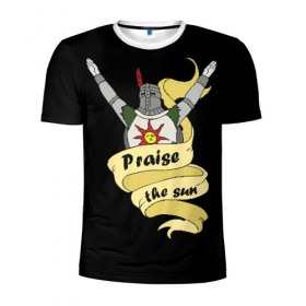 Мужская футболка 3D спортивная с принтом Praise the sun , 100% полиэстер с улучшенными характеристиками | приталенный силуэт, круглая горловина, широкие плечи, сужается к линии бедра | dark souls 3 | дарк соулс | темные души