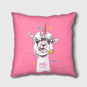 Подушка 3D с принтом Hello llamacorn , наволочка – 100% полиэстер, наполнитель – холлофайбер (легкий наполнитель, не вызывает аллергию). | состоит из подушки и наволочки. Наволочка на молнии, легко снимается для стирки | alpaca | animal | carnival | cool | cup | head | horn | ice cream | llama | look | pink | slogan | star | unicorn | waffle | альпака | вафельный | взгляд | голова | единорог | животное | звезда | карнавал | лама | мороженое | привет | прикольный | р