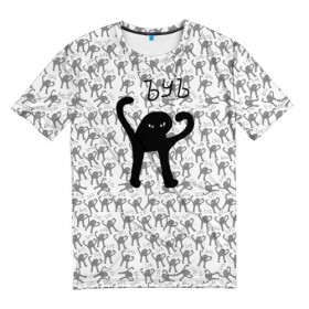 Мужская футболка 3D с принтом ЪУЪ , 100% полиэфир | прямой крой, круглый вырез горловины, длина до линии бедер | Тематика изображения на принте: cursed cat | meme | pattern | truxkot19 | кот мем | мем с котом | мемы | паттерн | прикол | съука | черный кот | ъуъ съука | юмор