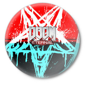 Значок с принтом DOOM ETERNAL ,  металл | круглая форма, металлическая застежка в виде булавки | Тематика изображения на принте: doom | doom eternal | game | дум