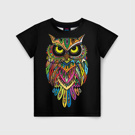 Детская футболка 3D с принтом Сова , 100% гипоаллергенный полиэфир | прямой крой, круглый вырез горловины, длина до линии бедер, чуть спущенное плечо, ткань немного тянется | art | background | big | bird | black | drawing | eyes | multicolored | owl | sight | symbol | wisdom | большие | взгляд | глаза | искусство | мудрость | птица | разноцветный | рисунок | символ | сова | филин | фон | черный