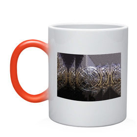 Кружка хамелеон с принтом Кельтские узоры , керамика | меняет цвет при нагревании, емкость 330 мл | 3d | абстракция | арт | желтый | кельтские узоры | на металле | черный