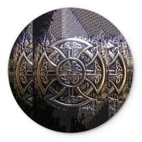 Коврик для мышки круглый с принтом Кельтские узоры , резина и полиэстер | круглая форма, изображение наносится на всю лицевую часть | 3d | абстракция | арт | желтый | кельтские узоры | на металле | черный