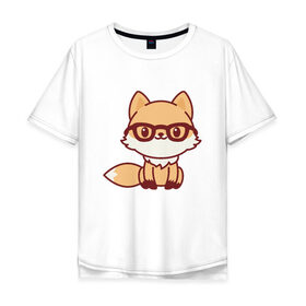Мужская футболка хлопок Oversize с принтом Лисенок в очках , 100% хлопок | свободный крой, круглый ворот, “спинка” длиннее передней части | fox | лис | лиса | лисенок | милая | пушистик | рыжая