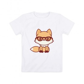 Детская футболка хлопок с принтом Лисенок в очках , 100% хлопок | круглый вырез горловины, полуприлегающий силуэт, длина до линии бедер | Тематика изображения на принте: fox | лис | лиса | лисенок | милая | пушистик | рыжая