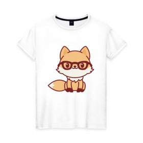 Женская футболка хлопок с принтом Лисенок в очках , 100% хлопок | прямой крой, круглый вырез горловины, длина до линии бедер, слегка спущенное плечо | fox | лис | лиса | лисенок | милая | пушистик | рыжая