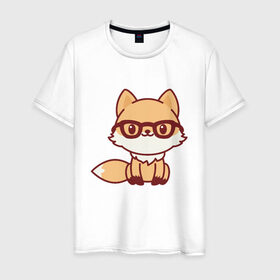 Мужская футболка хлопок с принтом Лисенок в очках , 100% хлопок | прямой крой, круглый вырез горловины, длина до линии бедер, слегка спущенное плечо. | fox | лис | лиса | лисенок | милая | пушистик | рыжая