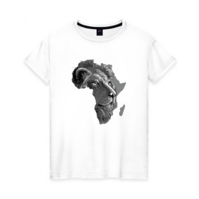 Женская футболка хлопок с принтом King of Africa , 100% хлопок | прямой крой, круглый вырез горловины, длина до линии бедер, слегка спущенное плечо | animal | the lion king | африка | взгляд | дикий | животные | зверь | клыки | континент | король | король джунглей | кошка | лев | львица | царь