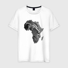 Мужская футболка хлопок с принтом King of Africa , 100% хлопок | прямой крой, круглый вырез горловины, длина до линии бедер, слегка спущенное плечо. | Тематика изображения на принте: animal | the lion king | африка | взгляд | дикий | животные | зверь | клыки | континент | король | король джунглей | кошка | лев | львица | царь