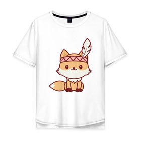 Мужская футболка хлопок Oversize с принтом Лисенок индеец , 100% хлопок | свободный крой, круглый ворот, “спинка” длиннее передней части | fox | лис | лиса | лисенок | лисица | милая | пушистик | рыжая