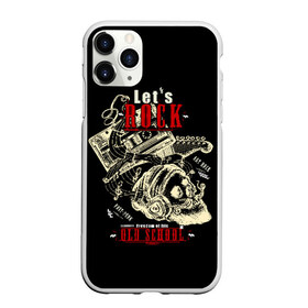 Чехол для iPhone 11 Pro матовый с принтом Let`s Rock , Силикон |  | beard | come on | cool | electric guitar | freedom | headphones | inscription | music | old | poster | punk | school | skull | slogan | sound | борода | давай рок | звук | кассета | крутой | музыка | надпись | наушники | ноты | панк | пла