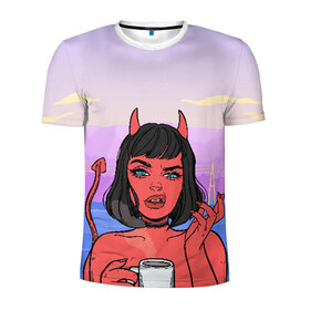 Мужская футболка 3D спортивная с принтом What , 100% полиэстер с улучшенными характеристиками | приталенный силуэт, круглая горловина, широкие плечи, сужается к линии бедра | coffee | demon | devil | girl | hell | девушка | демон | дьявол | кофе