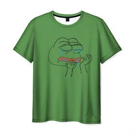 Мужская футболка 3D с принтом PepeCry , 100% полиэфир | прямой крой, круглый вырез горловины, длина до линии бедер | feels bad man | feels good man | pepe | pepe the frog | sad pepe | грустная лягушка | пепе