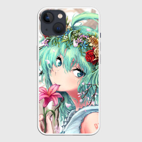 Чехол для iPhone 13 с принтом Цветок и Хацуне Мику ,  |  | anime | character | geisha | hatsune miku | japan | kimono | manga | style | аниме | вокалоид | девушки | манга | мульт | оружие | сёдзё | сериал | хатсуне мику