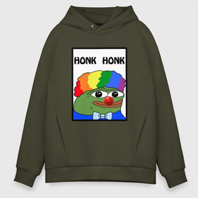 Мужское худи Oversize хлопок с принтом Honk Honk , френч-терри — 70% хлопок, 30% полиэстер. Мягкий теплый начес внутри —100% хлопок | боковые карманы, эластичные манжеты и нижняя кромка, капюшон на магнитной кнопке | Тематика изображения на принте: feels bad man | feels good man | honk honk | pepe | pepe the frog | sad pepe | грустная лягушка | пепе