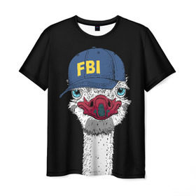 Мужская футболка 3D с принтом FBI , 100% полиэфир | прямой крой, круглый вырез горловины, длина до линии бедер | beak | bird | blue | cap | fbi | funny | head | inscription | long | neck | ostrich | red | весёлый | голова | длинная | кепка | клюв | красный | надпись | птица | синяя | смешной | страус | фбр | шея