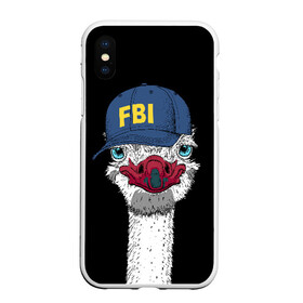 Чехол для iPhone XS Max матовый с принтом FBI , Силикон | Область печати: задняя сторона чехла, без боковых панелей | beak | bird | blue | cap | fbi | funny | head | inscription | long | neck | ostrich | red | весёлый | голова | длинная | кепка | клюв | красный | надпись | птица | синяя | смешной | страус | фбр | шея