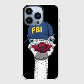 Чехол для iPhone 13 Pro с принтом FBI ,  |  | beak | bird | blue | cap | fbi | funny | head | inscription | long | neck | ostrich | red | весёлый | голова | длинная | кепка | клюв | красный | надпись | птица | синяя | смешной | страус | фбр | шея