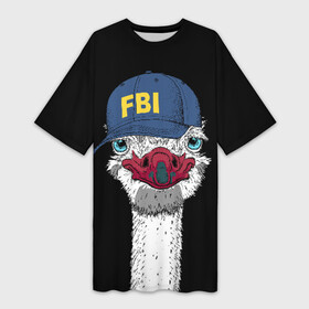 Платье-футболка 3D с принтом FBI ,  |  | beak | bird | blue | cap | fbi | funny | head | inscription | long | neck | ostrich | red | весёлый | голова | длинная | кепка | клюв | красный | надпись | птица | синяя | смешной | страус | фбр | шея