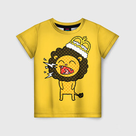 Детская футболка 3D с принтом Лев , 100% гипоаллергенный полиэфир | прямой крой, круглый вырез горловины, длина до линии бедер, чуть спущенное плечо, ткань немного тянется | animal | beast | childish | crown | drawing | funny | king | lion | mane | screaming | yellow | грива | детский | желтый | животное | зверь | корона | кричит | лев | рисунок | смешной | царь