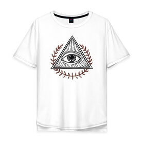 Мужская футболка хлопок Oversize с принтом Всевидящее око , 100% хлопок | свободный крой, круглый ворот, “спинка” длиннее передней части | Тематика изображения на принте: всевидящее око | глаз | лучезарная дельта | масонство | масоны | творец