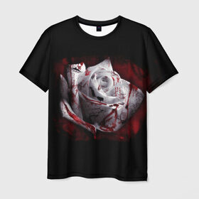 Мужская футболка 3D с принтом Кровавая роза , 100% полиэфир | прямой крой, круглый вырез горловины, длина до линии бедер | брызги | кровавая роза | кровь | роза | цветы