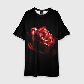 Детское платье 3D с принтом Кровавая роза , 100% полиэстер | прямой силуэт, чуть расширенный к низу. Круглая горловина, на рукавах — воланы | Тематика изображения на принте: брызги | кровавая роза | кровь | роза | цветы