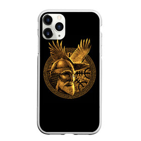 Чехол для iPhone 11 Pro матовый с принтом Один , Силикон |  | beard | celtic | emblem | face | golden | helmet | myth | one | ornament | raven | runes | sword | viking | warrior | борода | викинг | воин | ворон | золотой | кельтский | лицо | меч | миф | один | орнамент | руны | шлем | эмблема