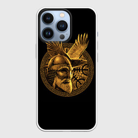 Чехол для iPhone 13 Pro с принтом Один ,  |  | Тематика изображения на принте: beard | celtic | emblem | face | golden | helmet | myth | one | ornament | raven | runes | sword | viking | warrior | борода | викинг | воин | ворон | золотой | кельтский | лицо | меч | миф | один | орнамент | руны | шлем | эмблема