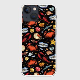 Чехол для iPhone 13 mini с принтом Морские обитатели ,  |  | children | crabs | crayfish | drawing | fish | funny | inhabitants | ocean | pearls | sea | shellfish | shells | shrimps | весёлый | детский | жемчуг | крабы | креветки | моллюски | море | морские | обитатели | океан | раки | ракушки | рисунок | рыбы